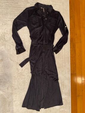Halston Heritage Purple Gray Suede Button-Up Dress
